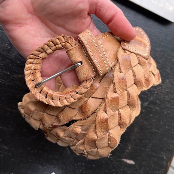 VTG Braided Leather Belt Tan Suede Deadstock 90s Y2K Boho Unisex SZ XL - Picture 3 of 6
